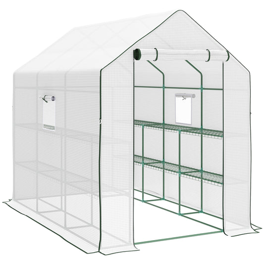 Invernadero De Jardín Outsunny Acero, Pe Blanco 140x213x190 Cm 845-931v00wt_0