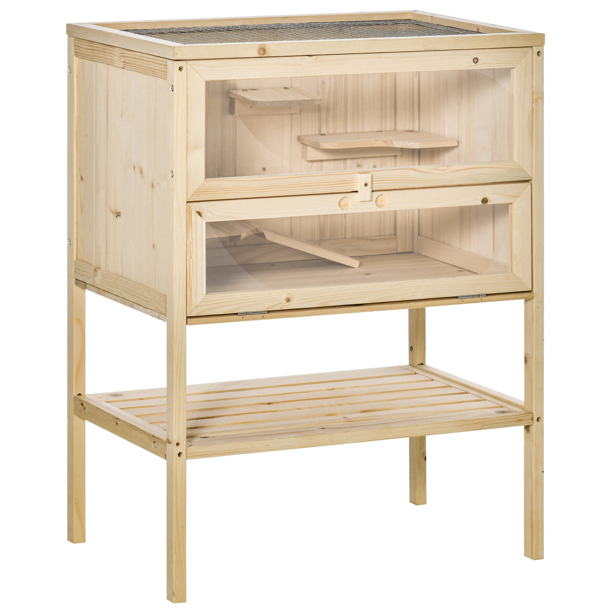 Pawhut Jaula De Madera Para Hámster Con Rampa Techo Abatible Estante Inferior_0