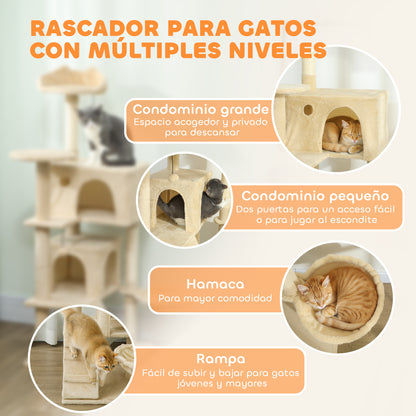 Pawhut Árbol Rascador Para Gatos 140 Cm Con Múltiples Plataformas Beige_3