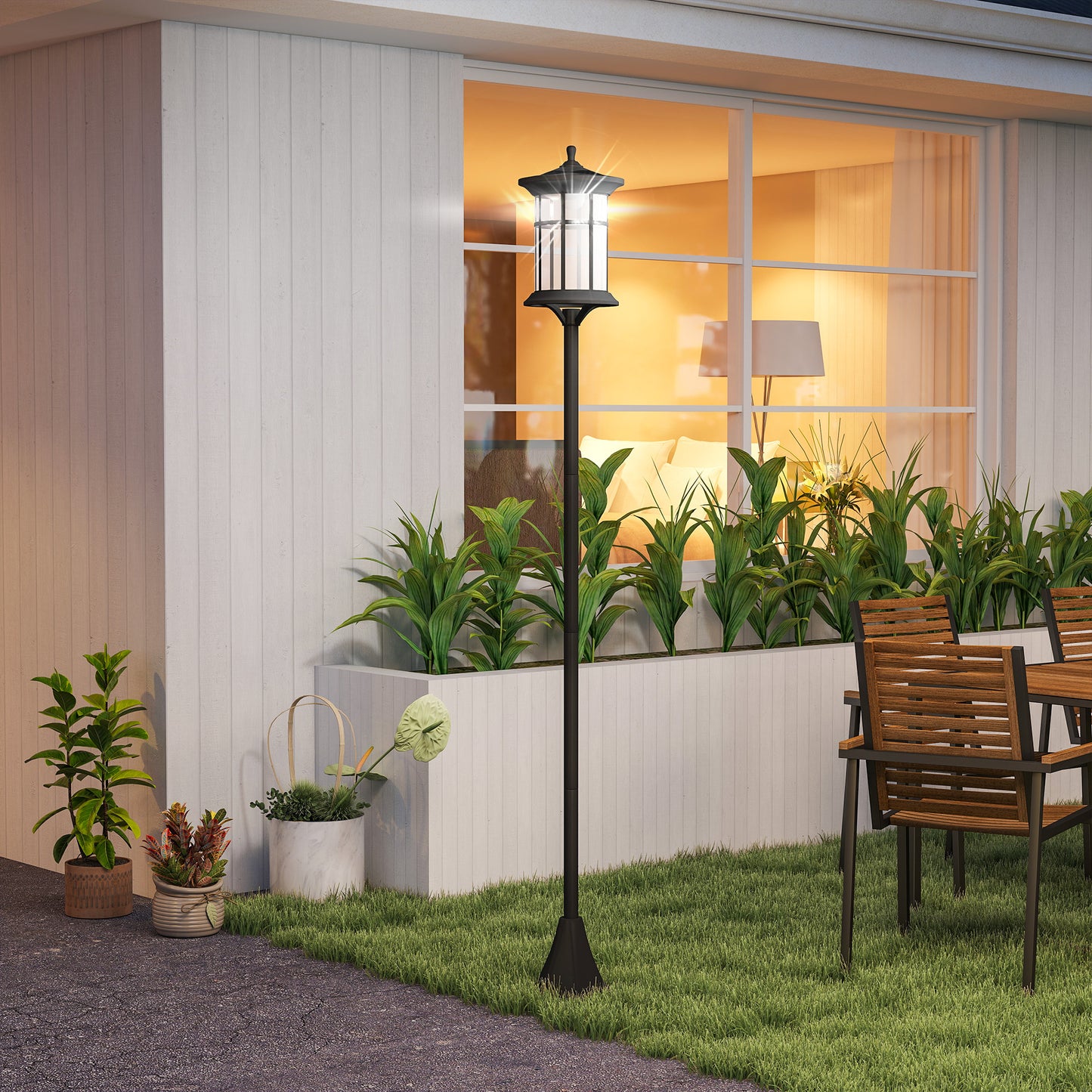 Outsunny 2 Farolas Solares Exterior Con Panel Solar 23,5x23,5x184 Cm Negro_4