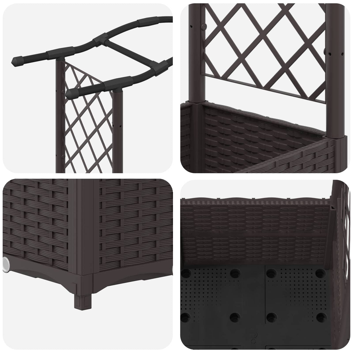 Cama Elevada Con Trellis Y Techo Marrón 164 X 40 X 138 Cm Pp_5