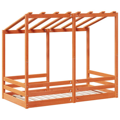 Cama Infantil Con Techo Madera Maciza Pino Marrón 80x160 Cm_5