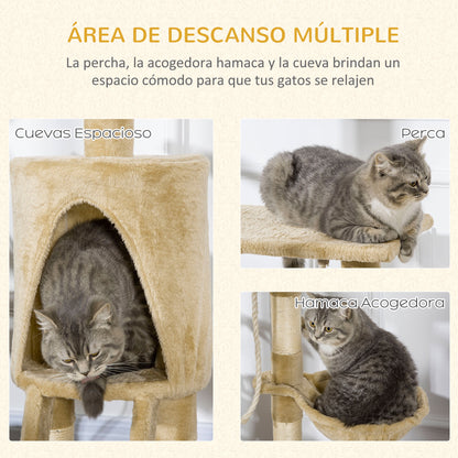 Pawhut Árbol Para Gatos Rascador Altura 95cm Con Nido Plataforma Caseta Escalera_5