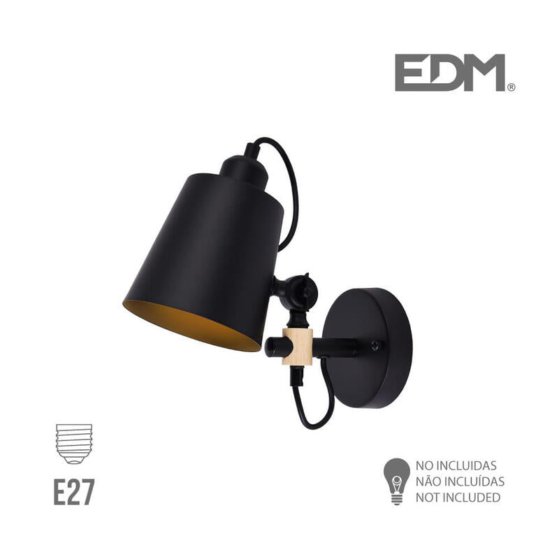Aplique De Pared Metalico E27 60w Color Negro 25x27cm Edm_0
