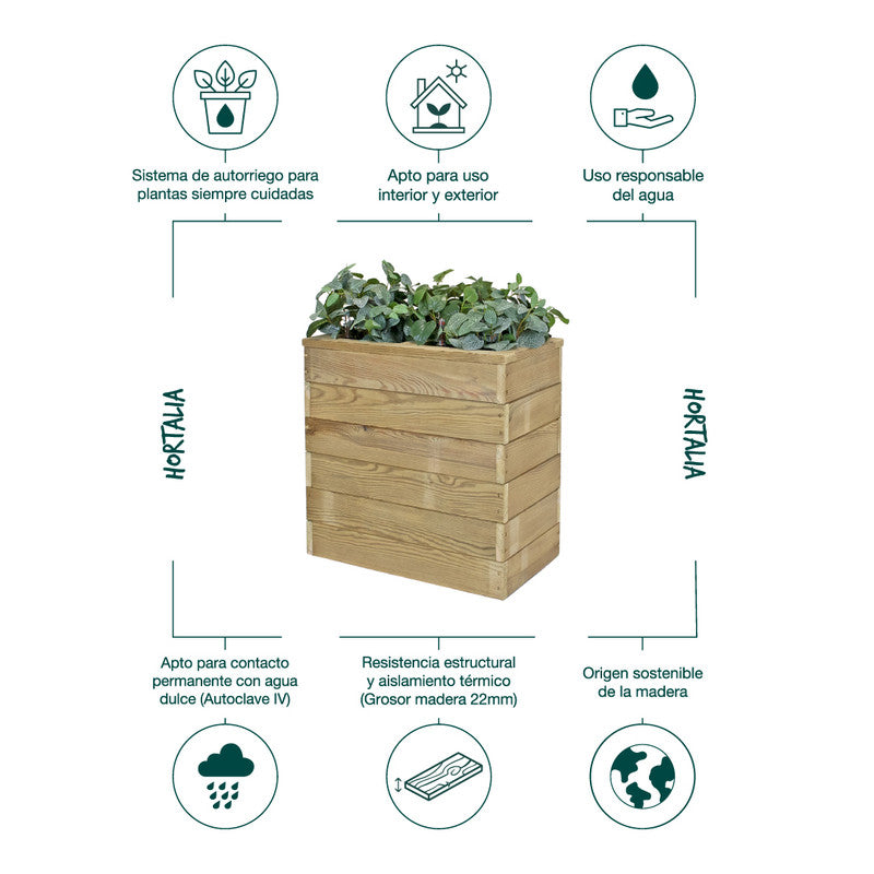 Jardinera Con Autorriego De Madera Nidum Basic Interior Y Exterior Hortalia 60x34x60 Cm_4