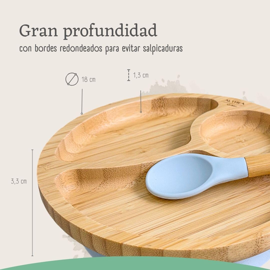 Vajilla De Bambú Natural Para Bebé Con Ventosa Antideslizante 2 Piezas Althea Living Gris Perla_3