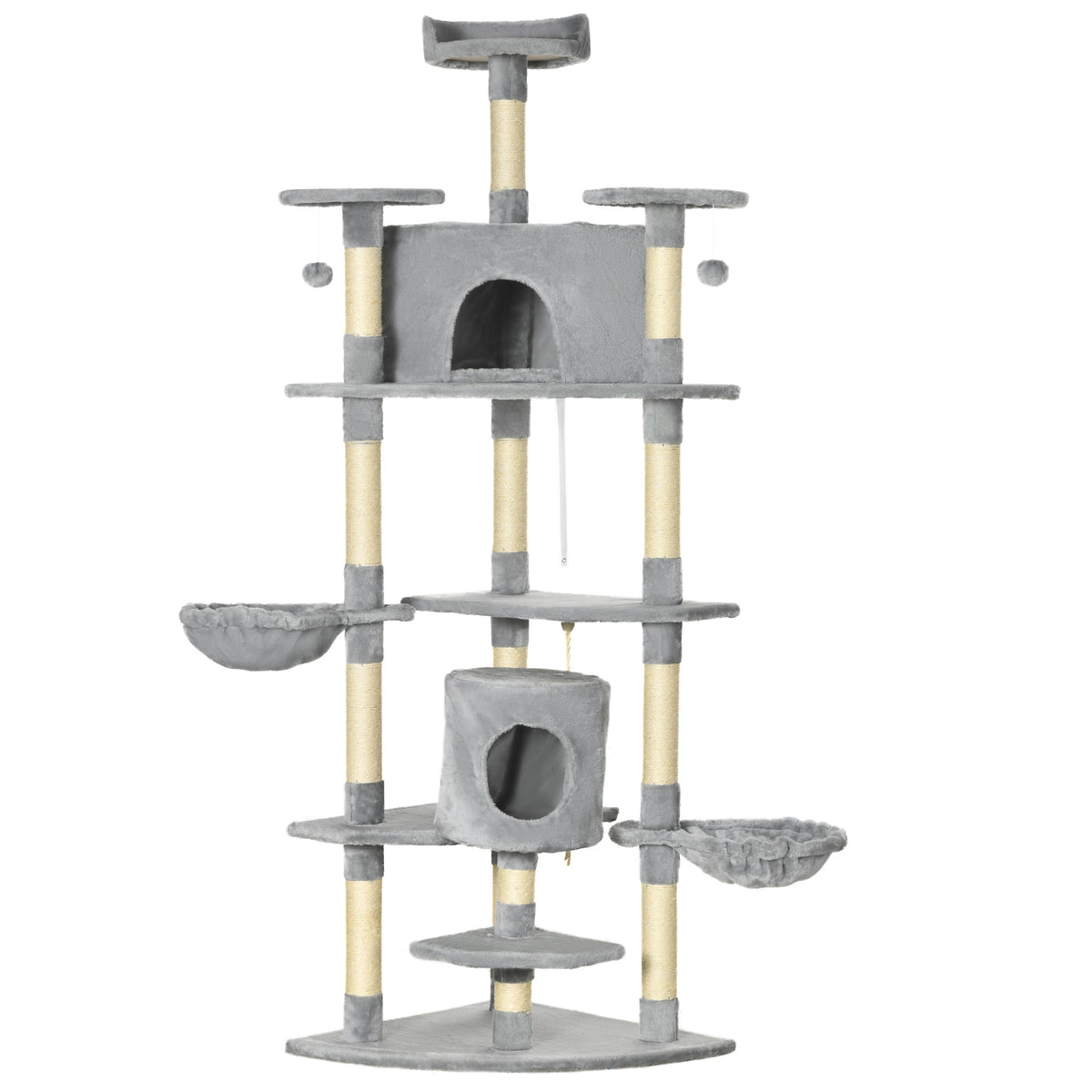 Pawhut Árbol Rascador Para Gatos 60x60x200 Cm Con 2 Cuevas Múltiples Plataformas_0
