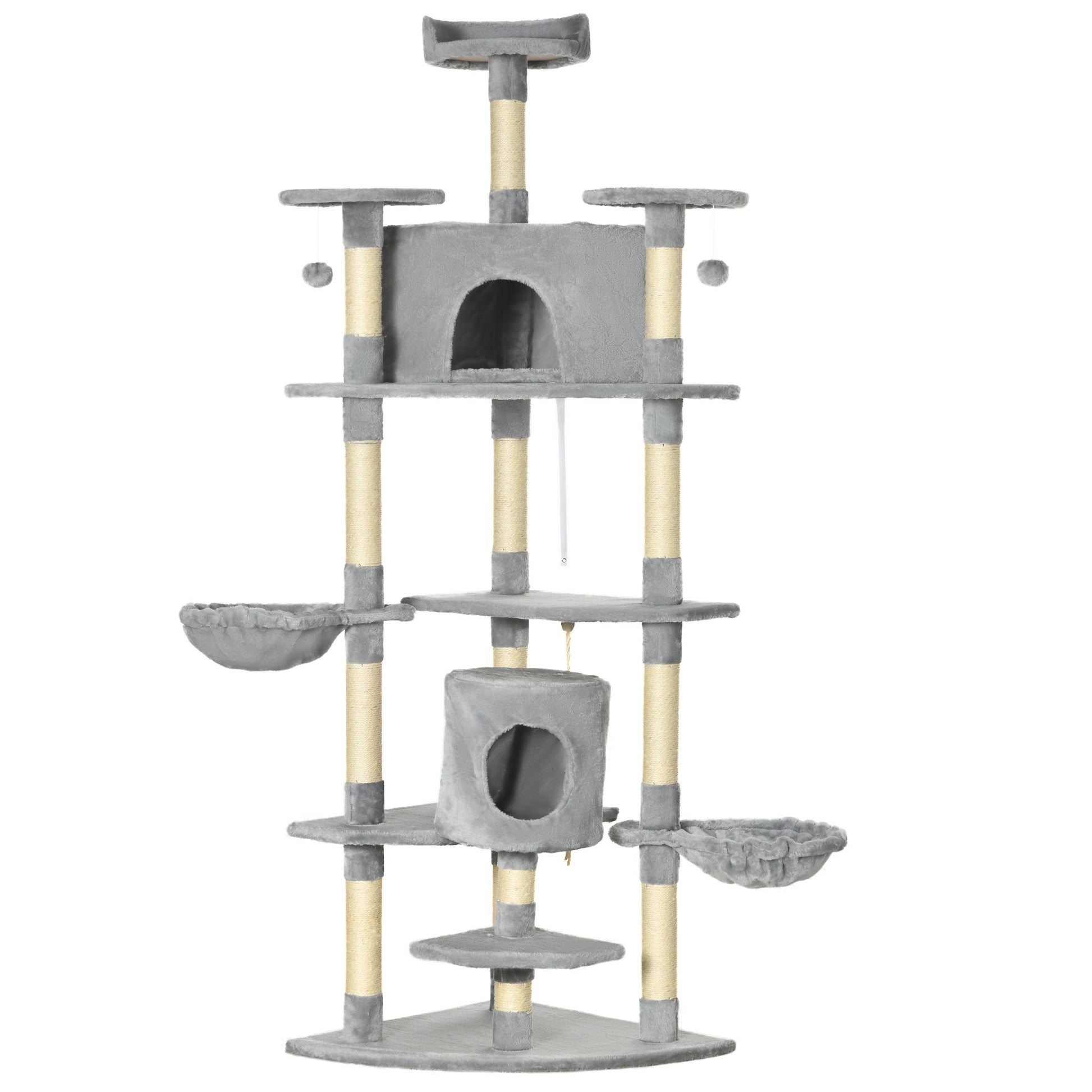 Pawhut Árbol Rascador Para Gatos 60x60x200 Cm Con 2 Cuevas Múltiples Plataformas_0