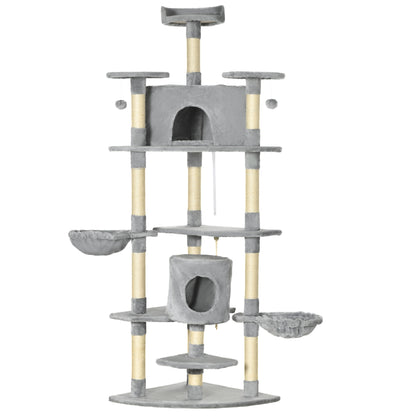 Pawhut Árbol Rascador Para Gatos 60x60x200 Cm Con 2 Cuevas Múltiples Plataformas_0