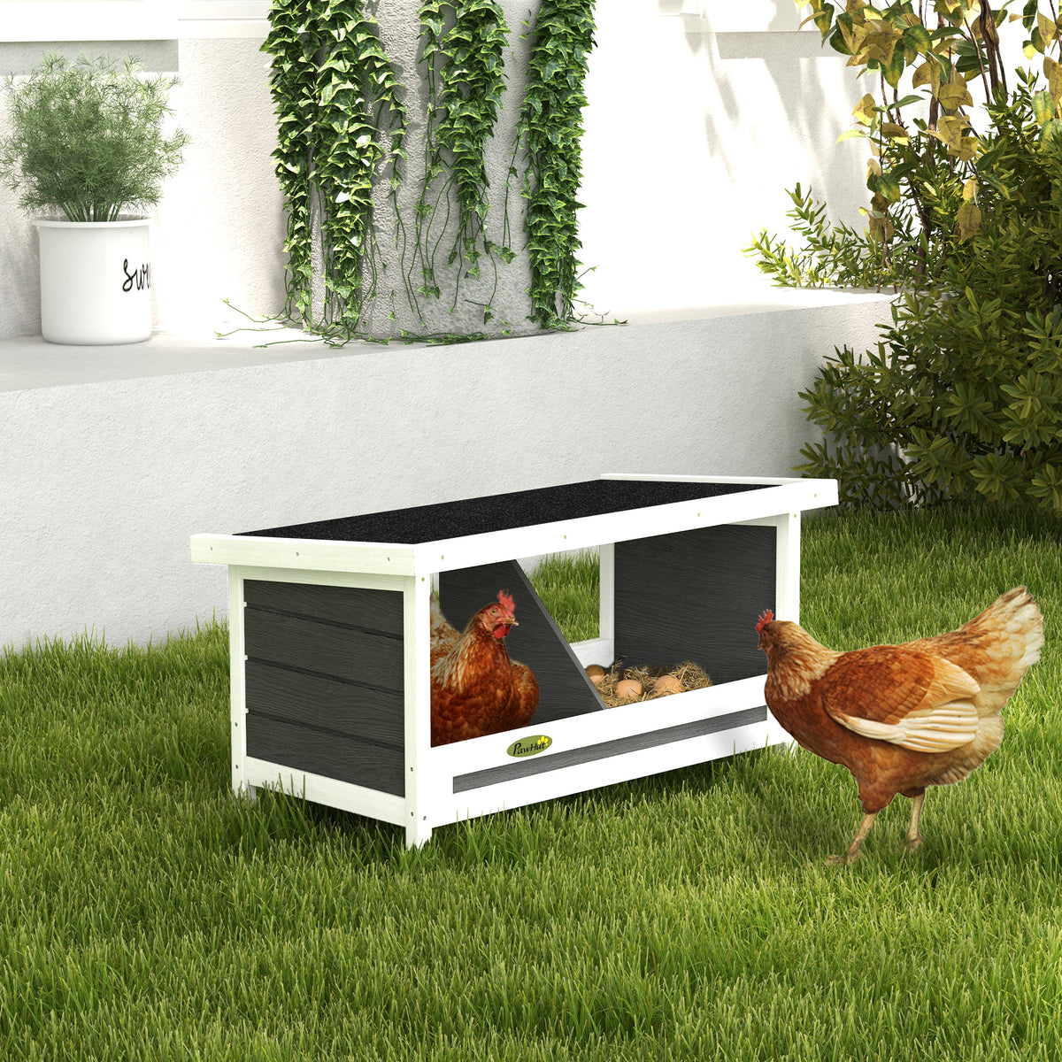 Pawhut Ponedero Para Gallinas De Madera Con 2 Departamentos Gris_1