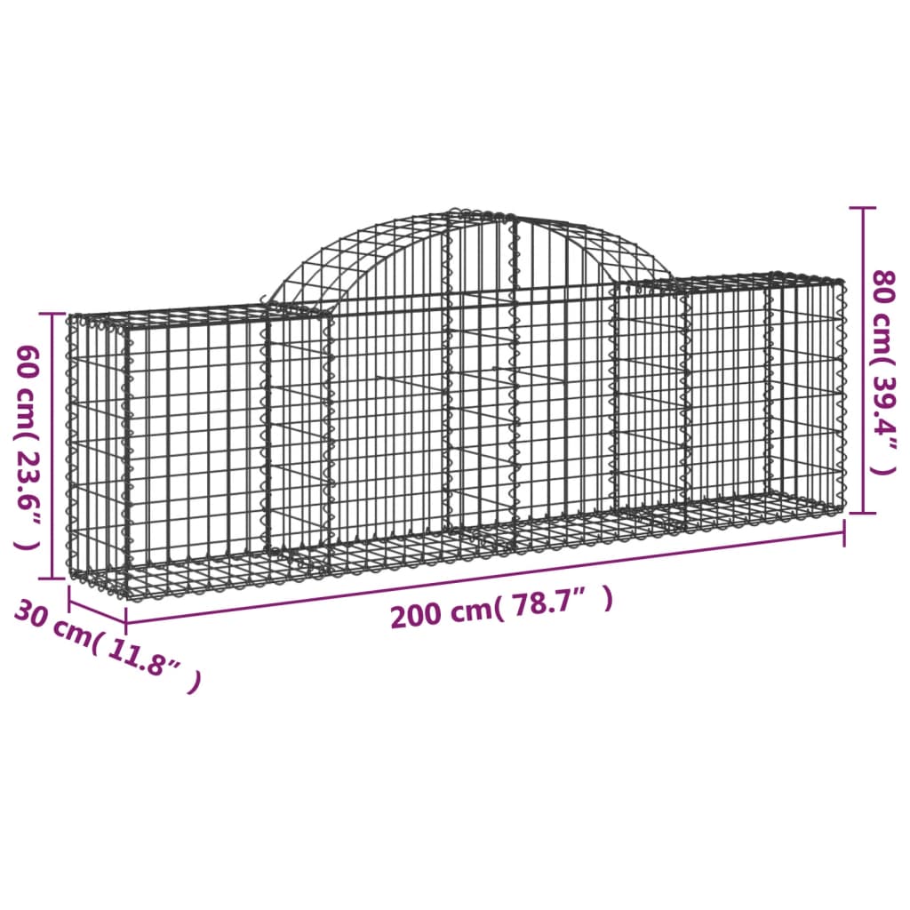 Cestas Gaviones 2 Uds Forma De Arco Hierro 200x30x60/80 Cm_5