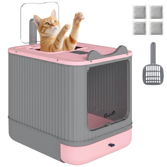 Pawhut Arenero De Gatos Cubierto M Con Tapa Pala Bolsas Desodorantes Rosa_0