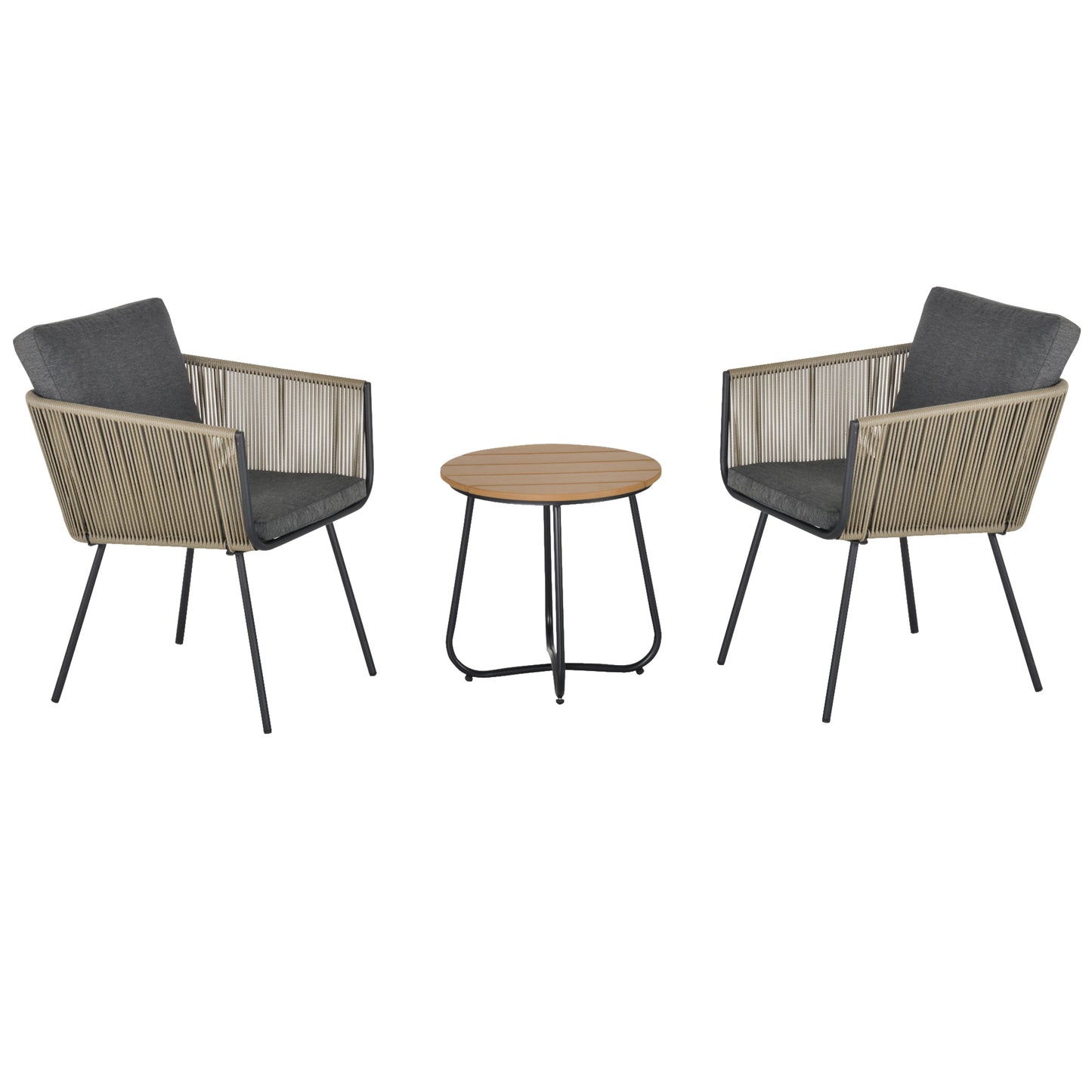 Outsunny Conjunto De Muebles De Ratán 1 Mesa Redonda Y 2 Sillas Con Cojines_0