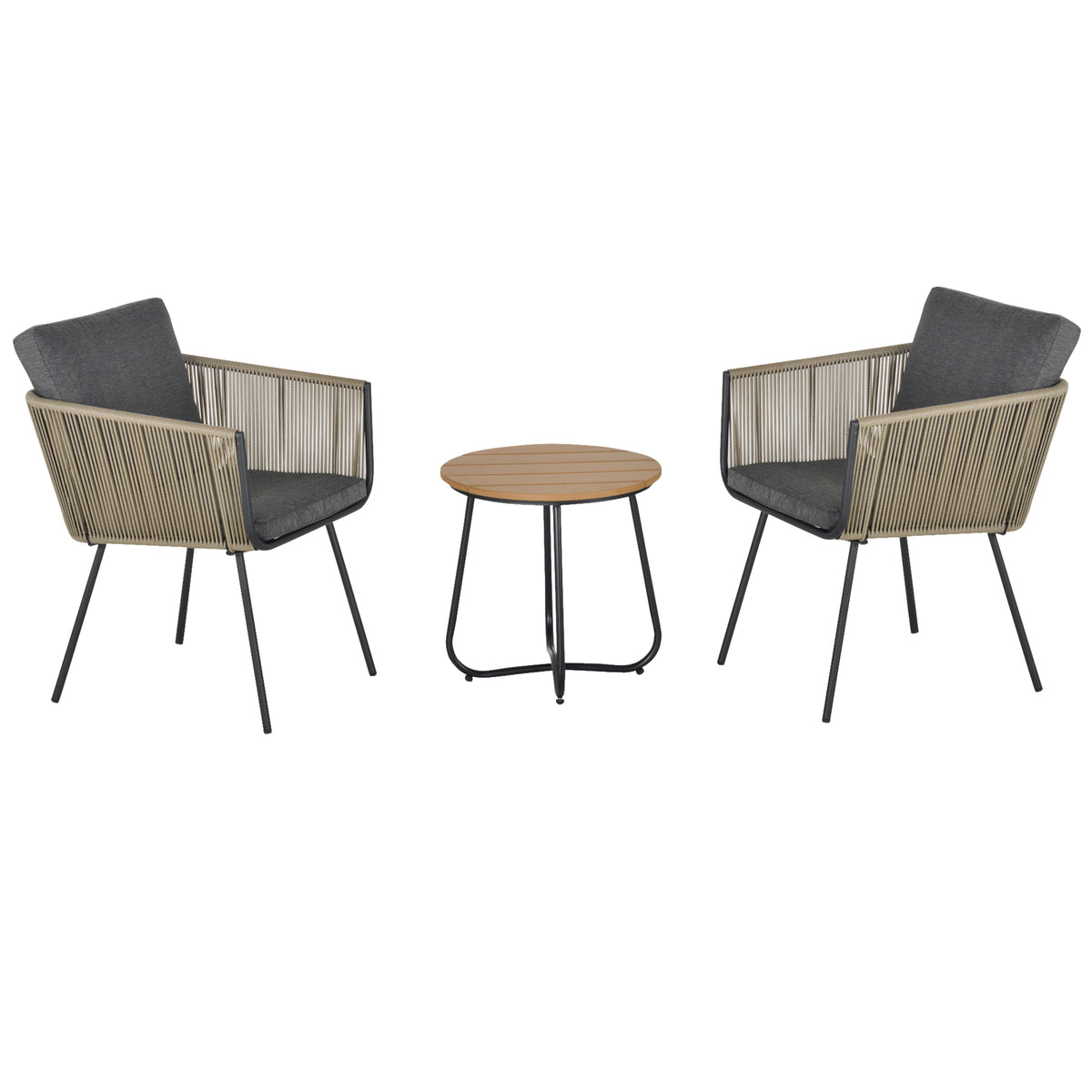 Outsunny Conjunto De Muebles De Ratán 1 Mesa Redonda Y 2 Sillas Con Cojines_0