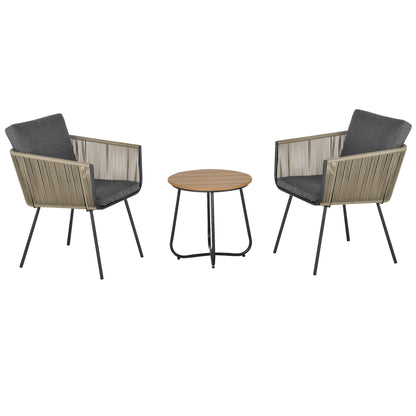 Outsunny Conjunto De Muebles De Ratán 1 Mesa Redonda Y 2 Sillas Con Cojines_0
