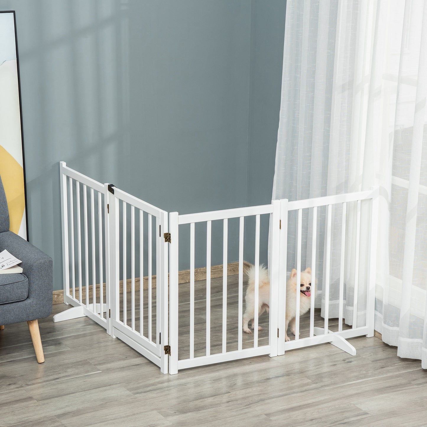 Pawhut Barrera Para Perros Plegable De 4 Paneles Con Puerta 237,5x36x80cm Blanco_4