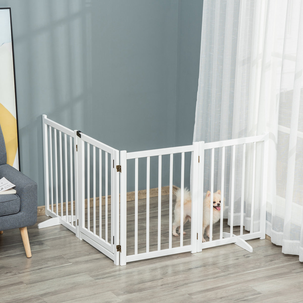 Pawhut Barrera Para Perros Plegable De 4 Paneles Con Puerta 237,5x36x80cm Blanco_4