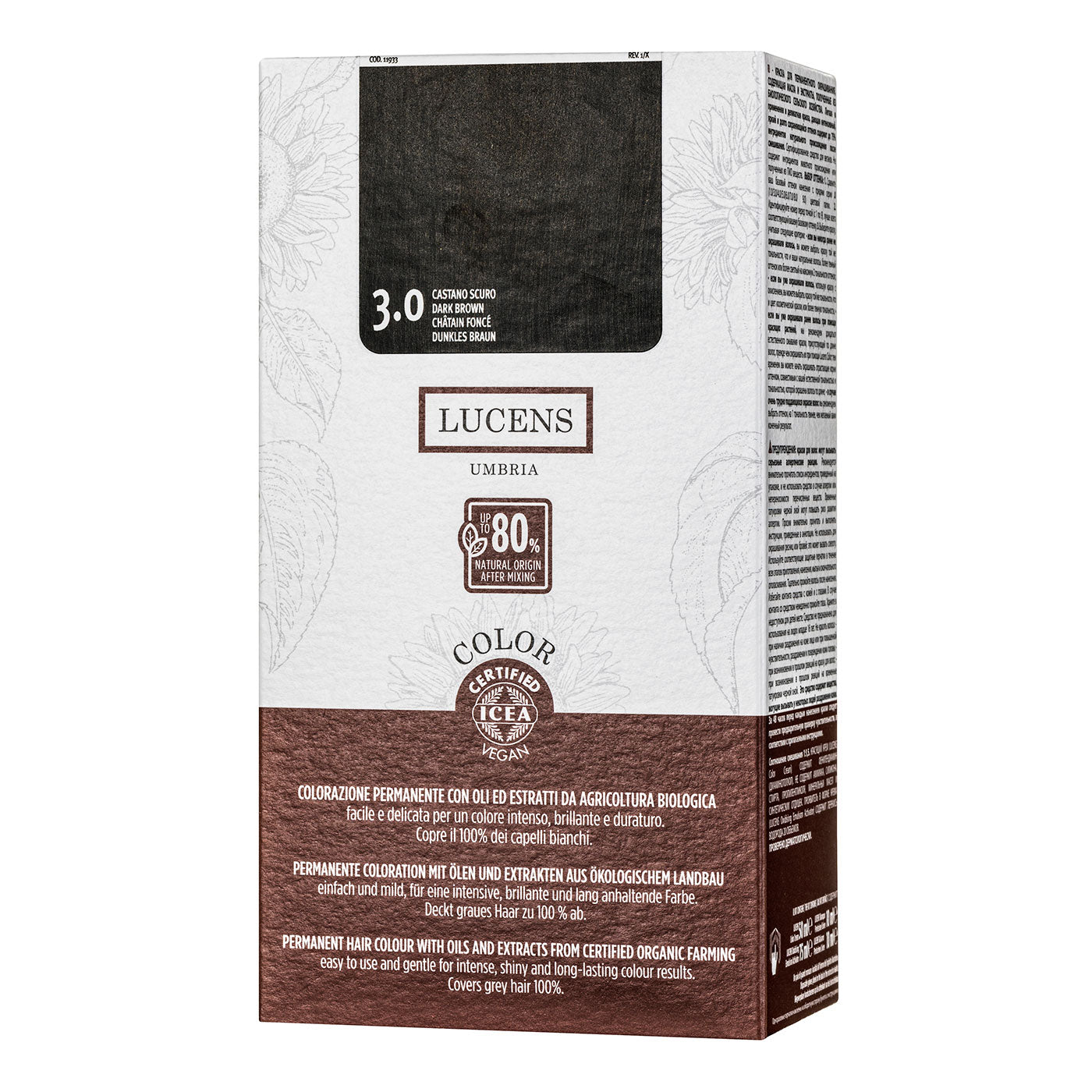 Lucens Umbria - Coloración permanente 3.0 castaño oscuro, sin amoniaco, ingredientes naturales_1