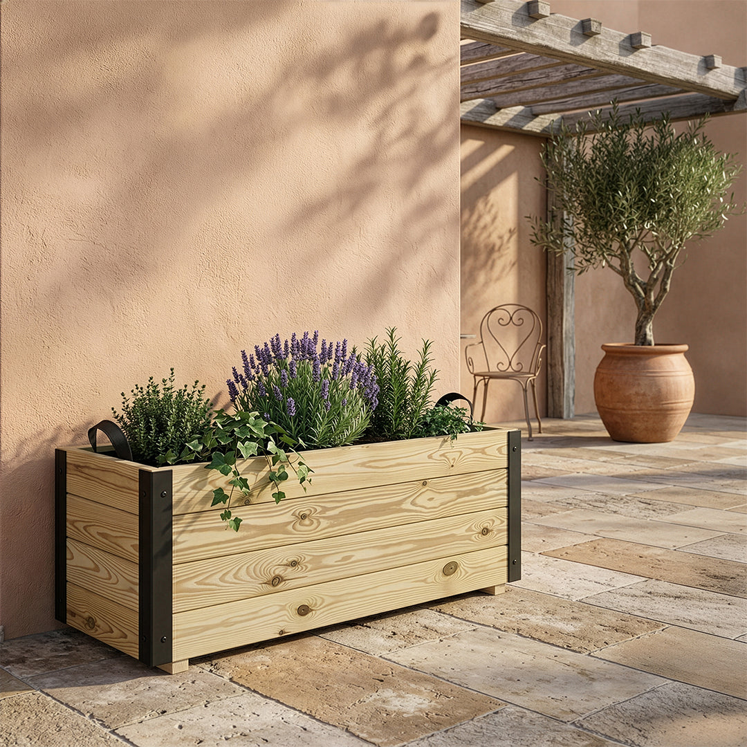 Jardinera Exterior De Madera Con Refuerzo De Aluminio Ghio Al Hortalia 100x40x40 Cm_1