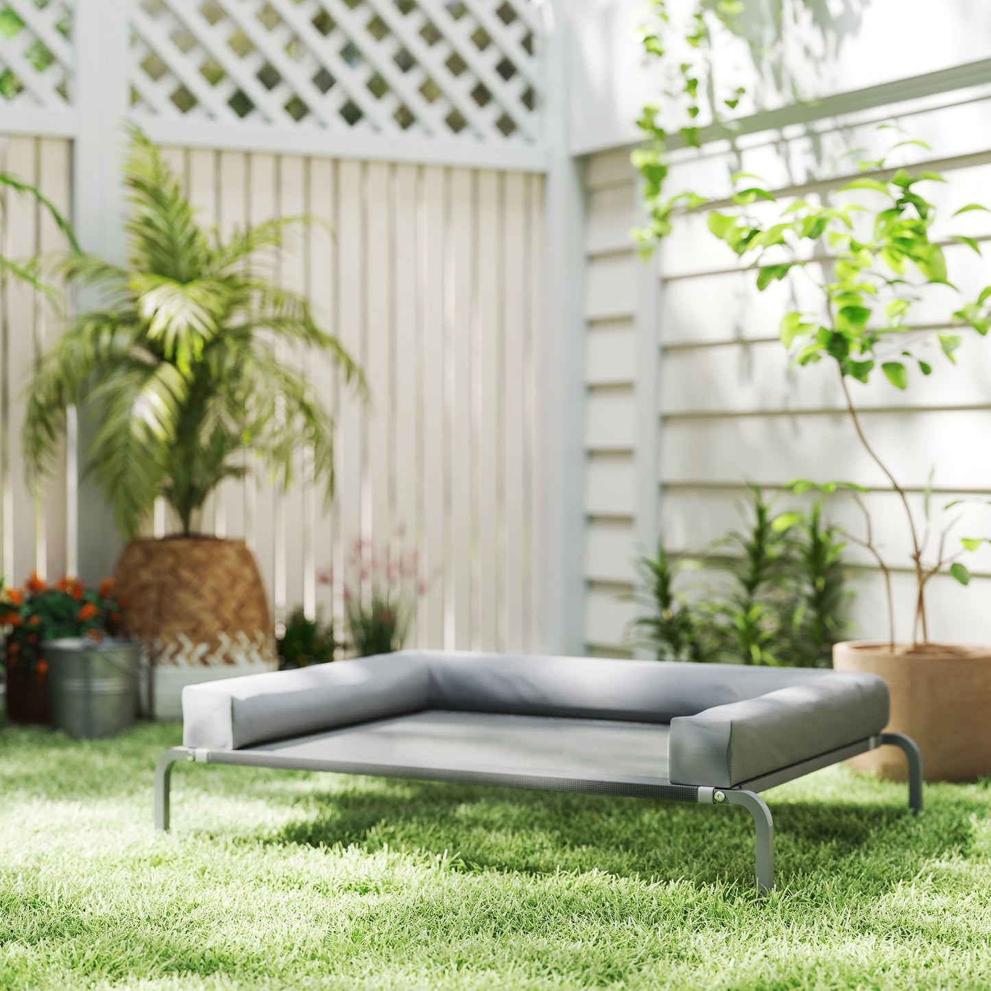 Pawhut Cama Elevada Para Perros Transpirable Con Refuerzos Extraíbles Gris Claro_1