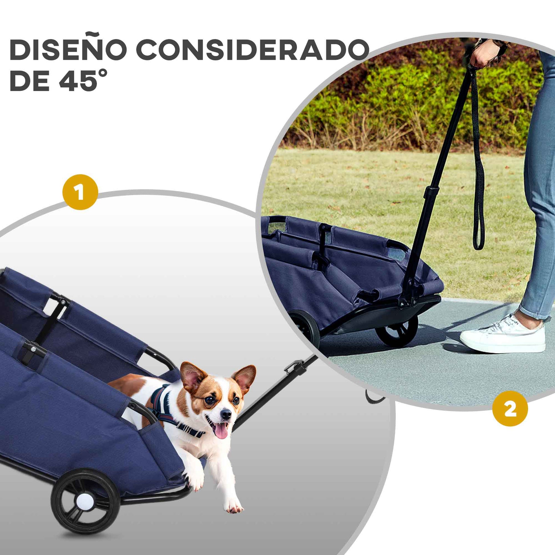 Pawhut Carrito Para Perros Plegable Con Mango Ajustable Diseño Abierto Azul_5