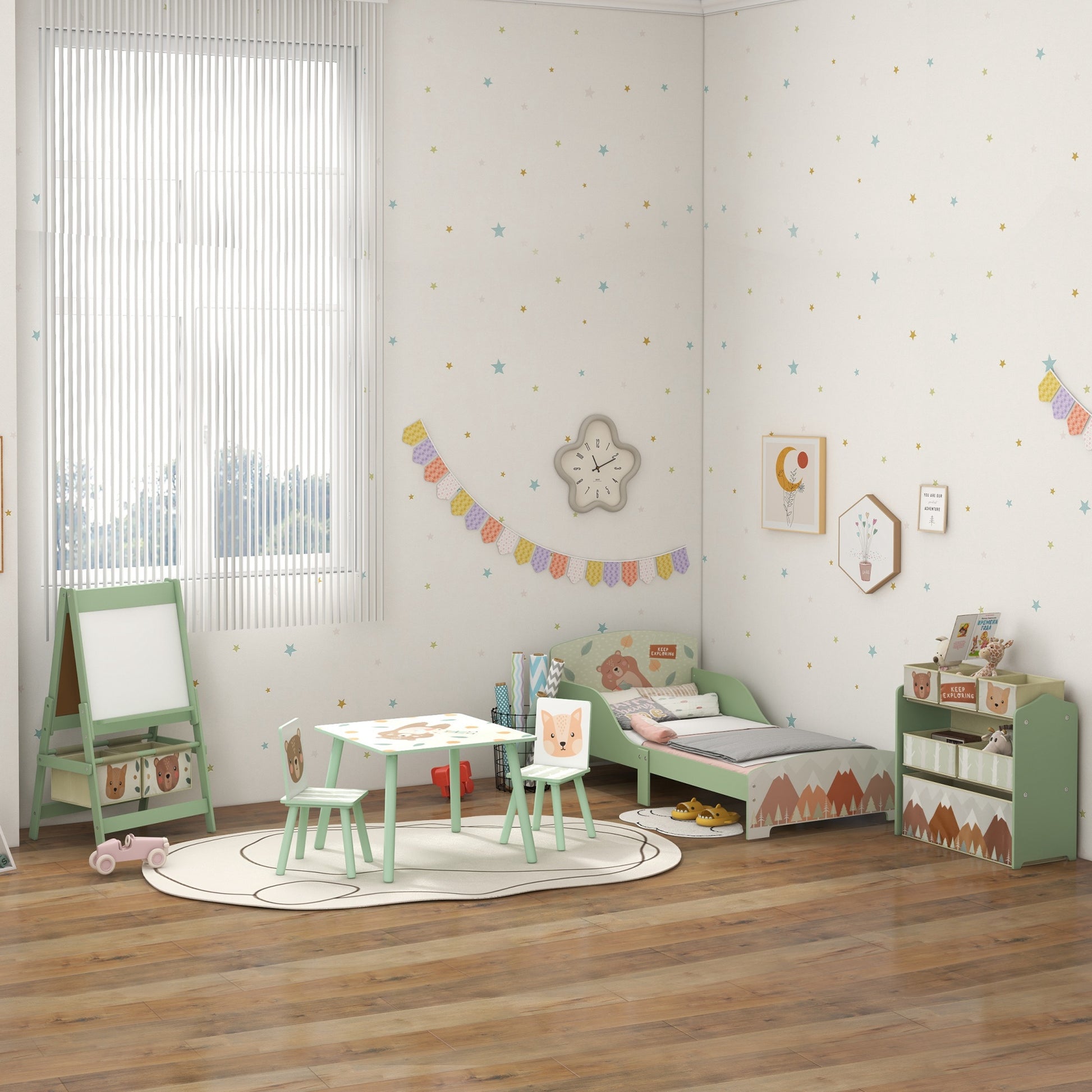 Aiyaplay Caballete Para Niños 3 En 1 Doble Cara Rollo Papel 54x46,5x93 Cm Verde_4