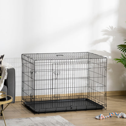 Pawhut Transportín Jaula De Transporte De Metal Para Perro 106x71,5x76 Cm Negro_1
