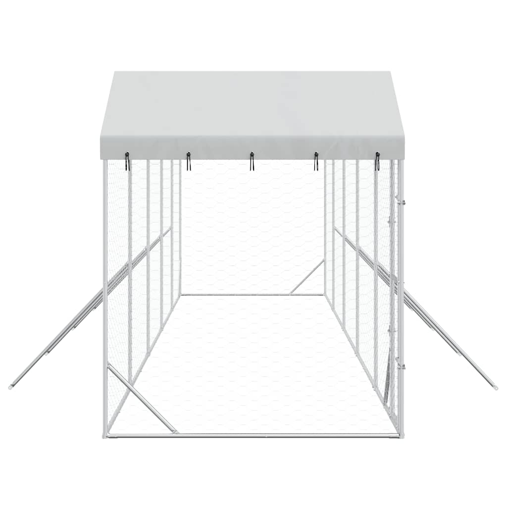 Perrera De Exterior Con Techo Acero Galvanizado Plata 10x2x2,5m_5