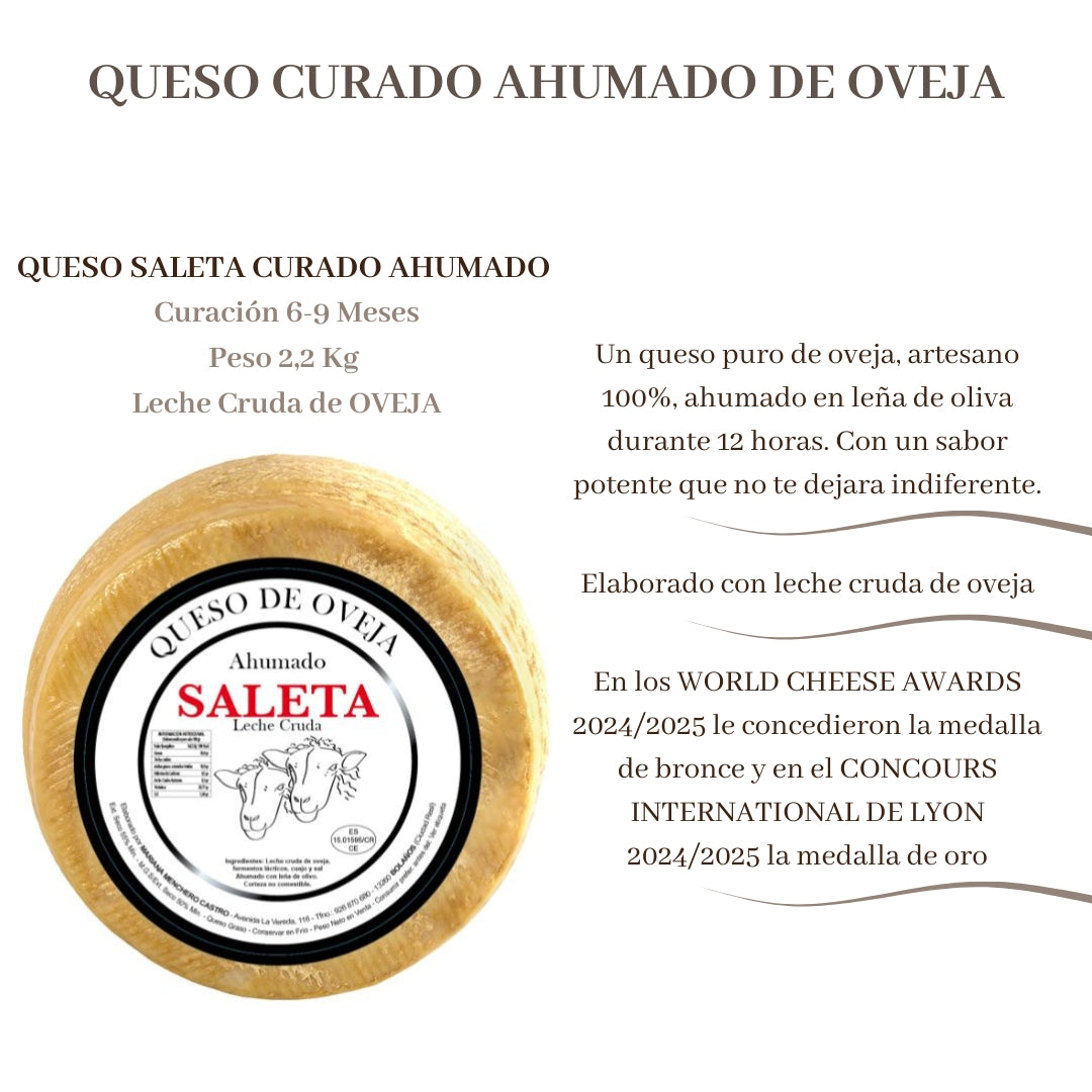 Queso Curado Ahumado Entero De Oveja (2,2 Kg) | Elaboración Artesana Quesos De La Mancha | Ahumados_1