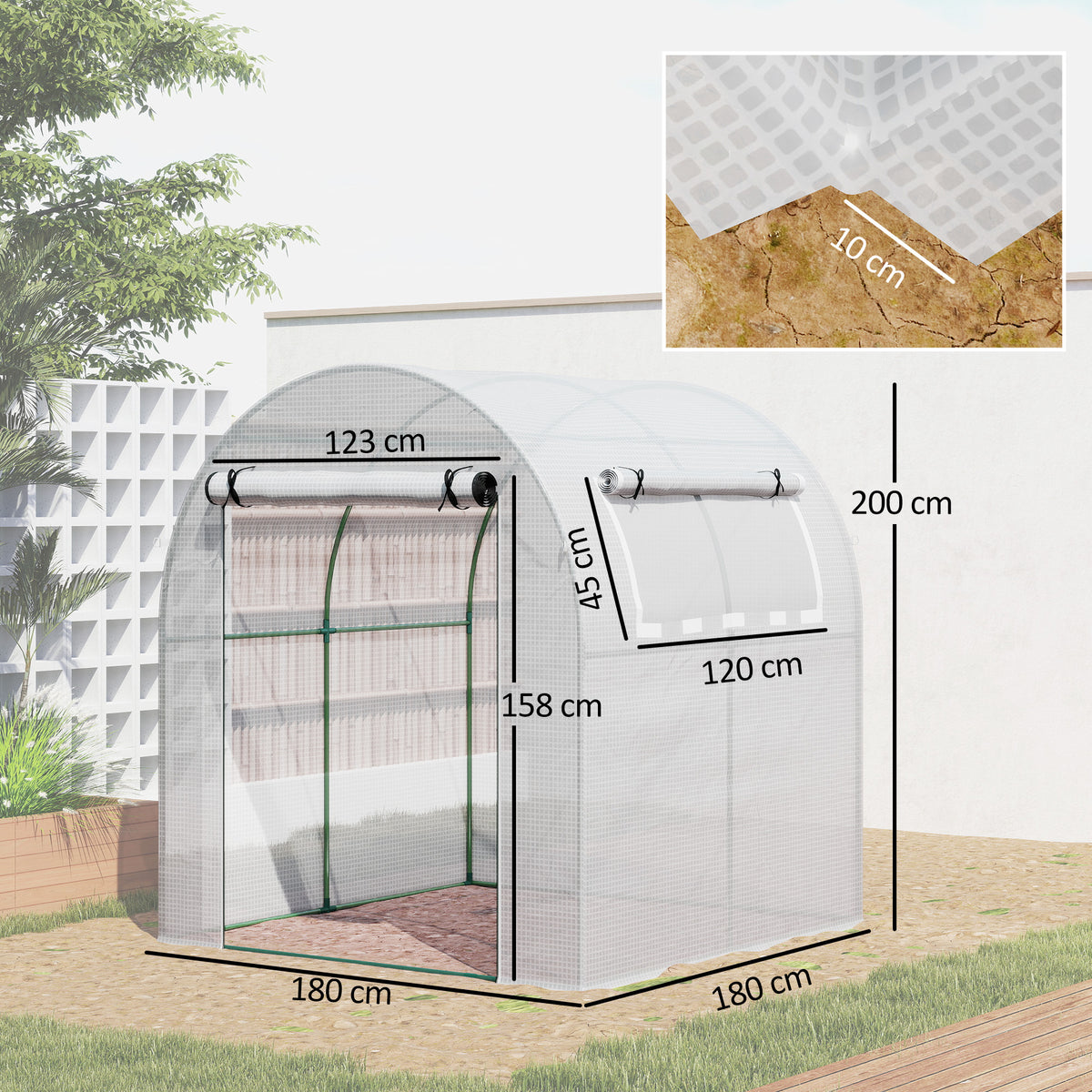 Outsunny Invernadero De Jardín 180x180x200 Cm Puerta Enrollable Ventana De Malla_2