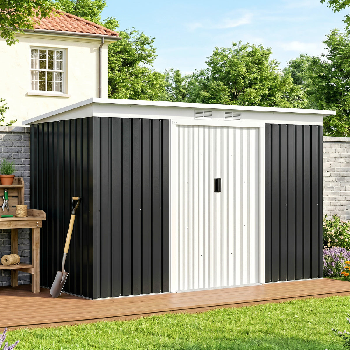 Cobertizo De Jardín Base 3,1 M² Outsunny 280x130x172 Cm Gris Oscuro_4