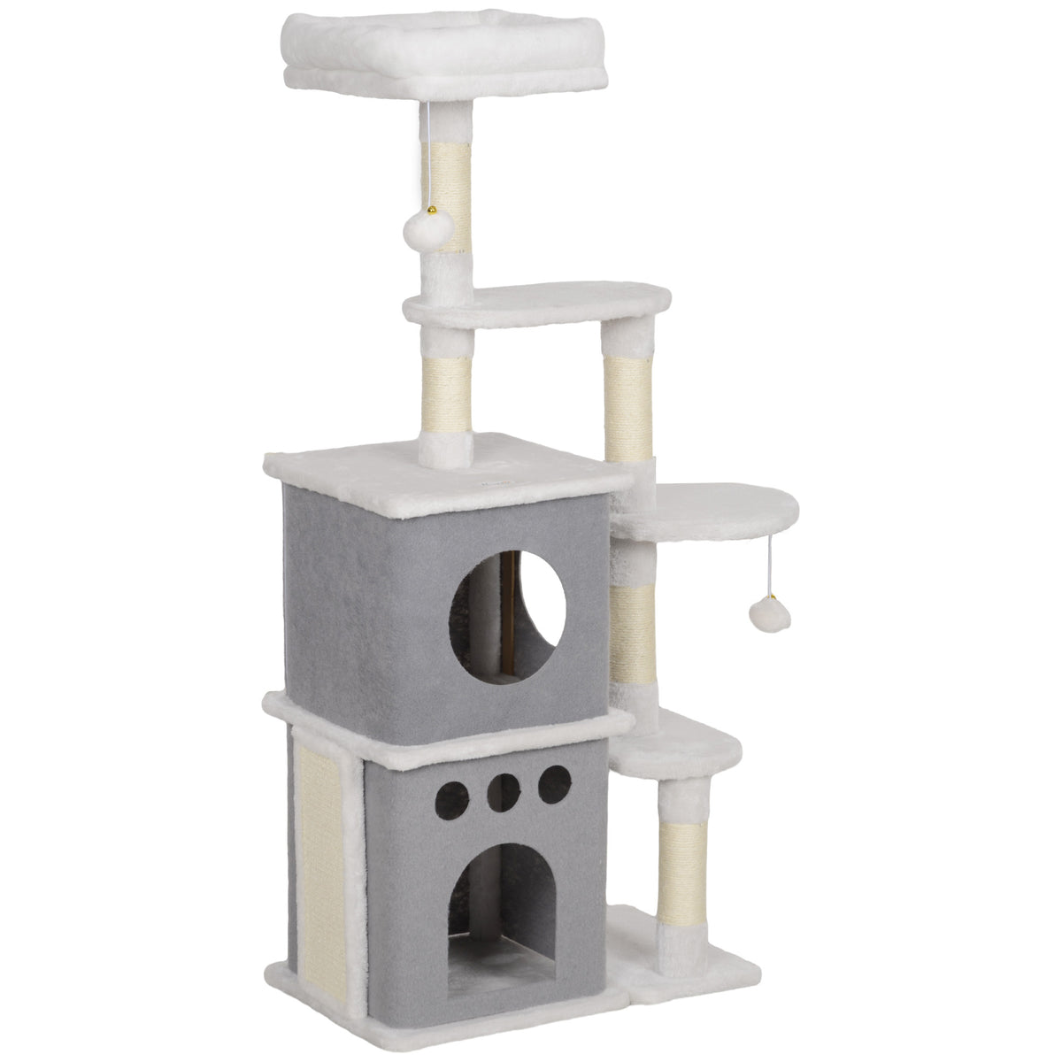 Pawhut Árbol Rascador Para Gatos 126 Cm Con Plataformas Bolas Colgantes Crema_0