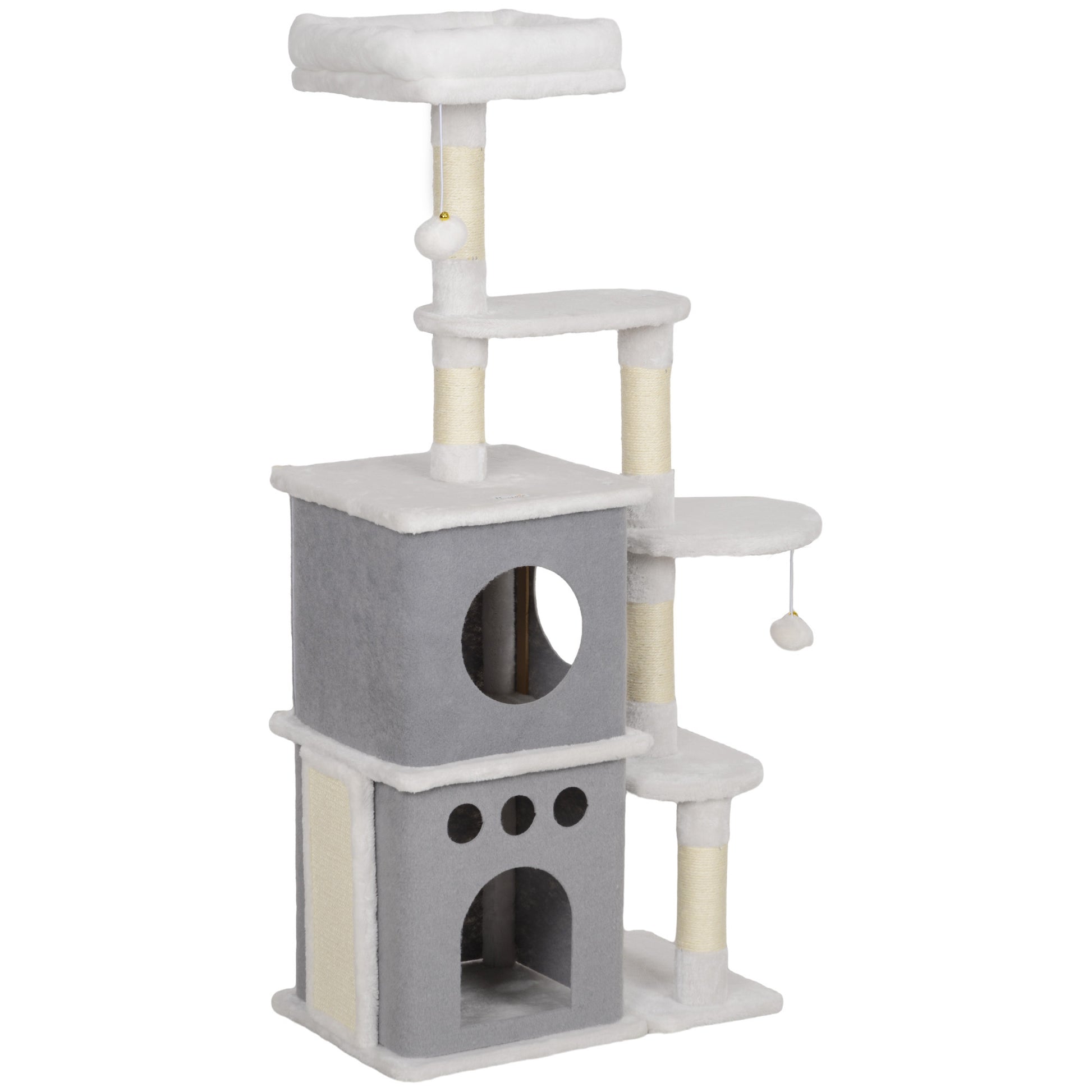 Pawhut Árbol Rascador Para Gatos 126 Cm Con Plataformas Bolas Colgantes Crema_0