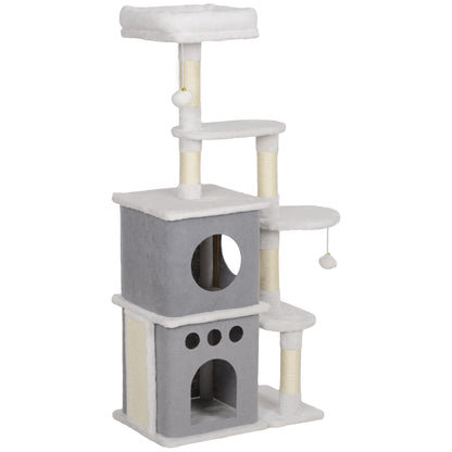 Pawhut Árbol Rascador Para Gatos 126 Cm Con Plataformas Bolas Colgantes Crema_0
