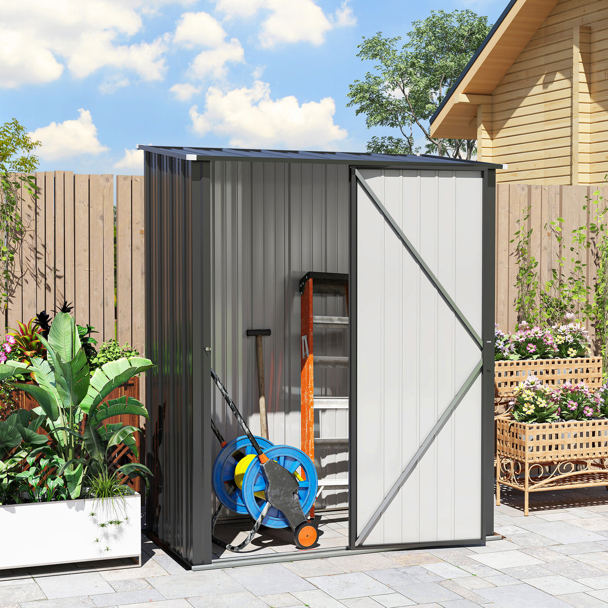 Outsunny Cobertizo De Jardín Exterior 1,34 M² 161,5x94,5x196 Cm Negro Carbón_4