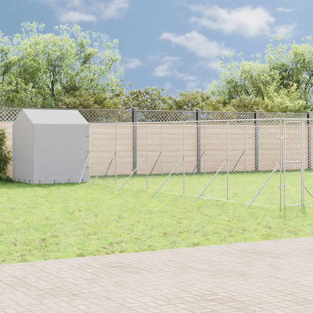 Perrera Exterior Con Toldo Acero Galvanizado Plata 12x12x2,5 M_1