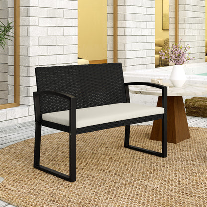 Outsunny Banco De Jardín De Ratán Sintético De 2 Plazas 103x58x78 Cm Negro Beige_4
