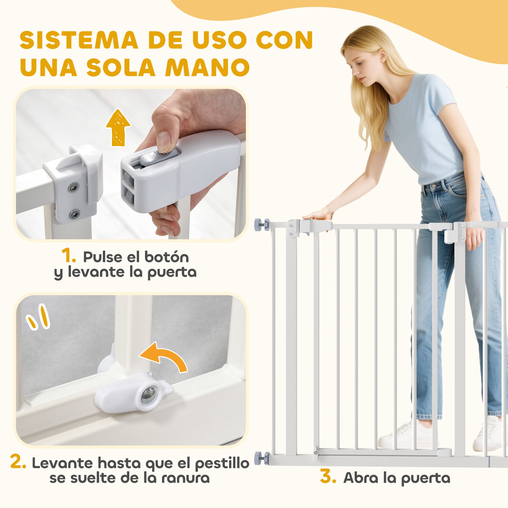 Pawhut Barrera De Seguridad Con Longitud Ajustable 74-97,5x76,2 Cm Blanco_5