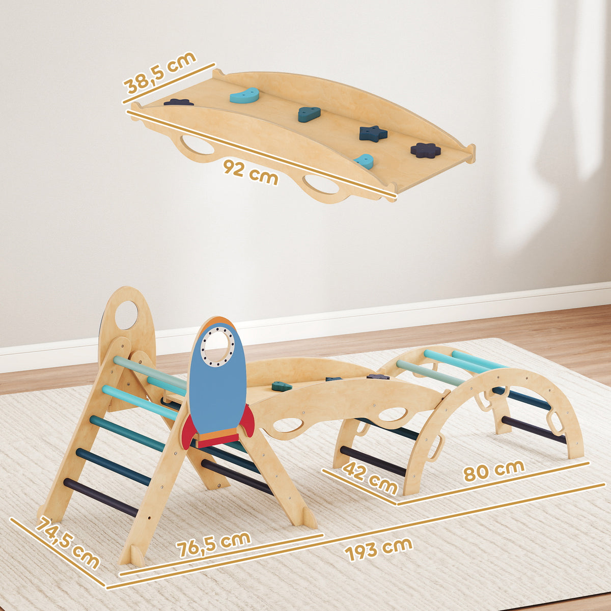Aiyaplay 8 En 1 Triángulo De Escalada Montessori Con Arco Y Rampa Azul_2