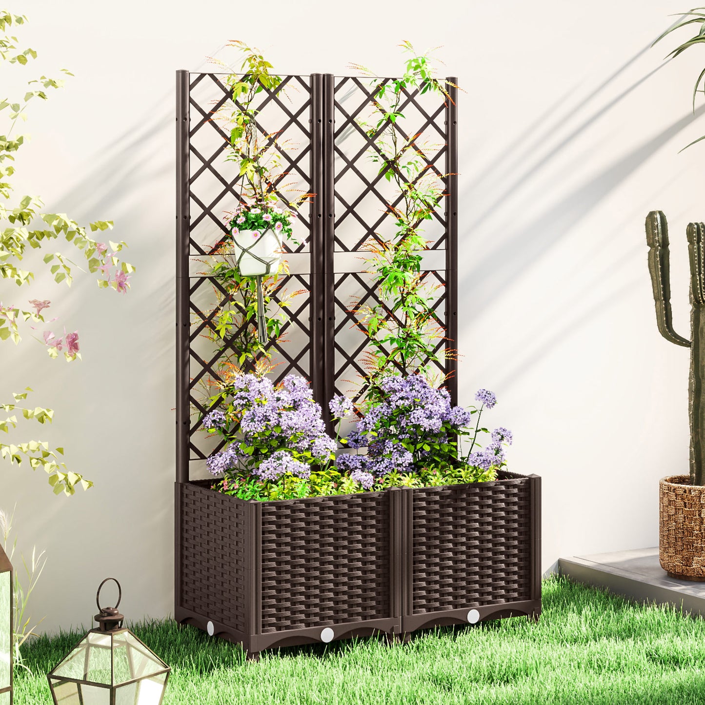 Outsunny Jardinera Con Enrejado De Pp Con Drenaje Y Amplio Espacio 80x40x135 Cm_1