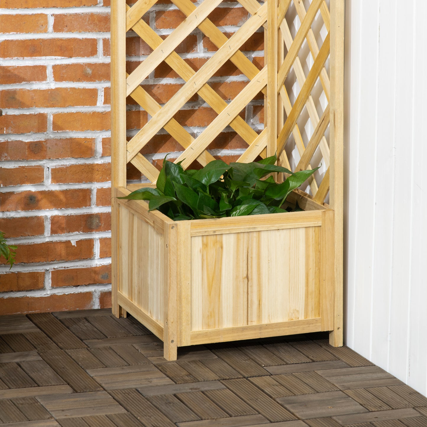 Outsunny Jardinera Con Enrejado De Madera Para Trepadoras 40x40x145 Cm Natural_3