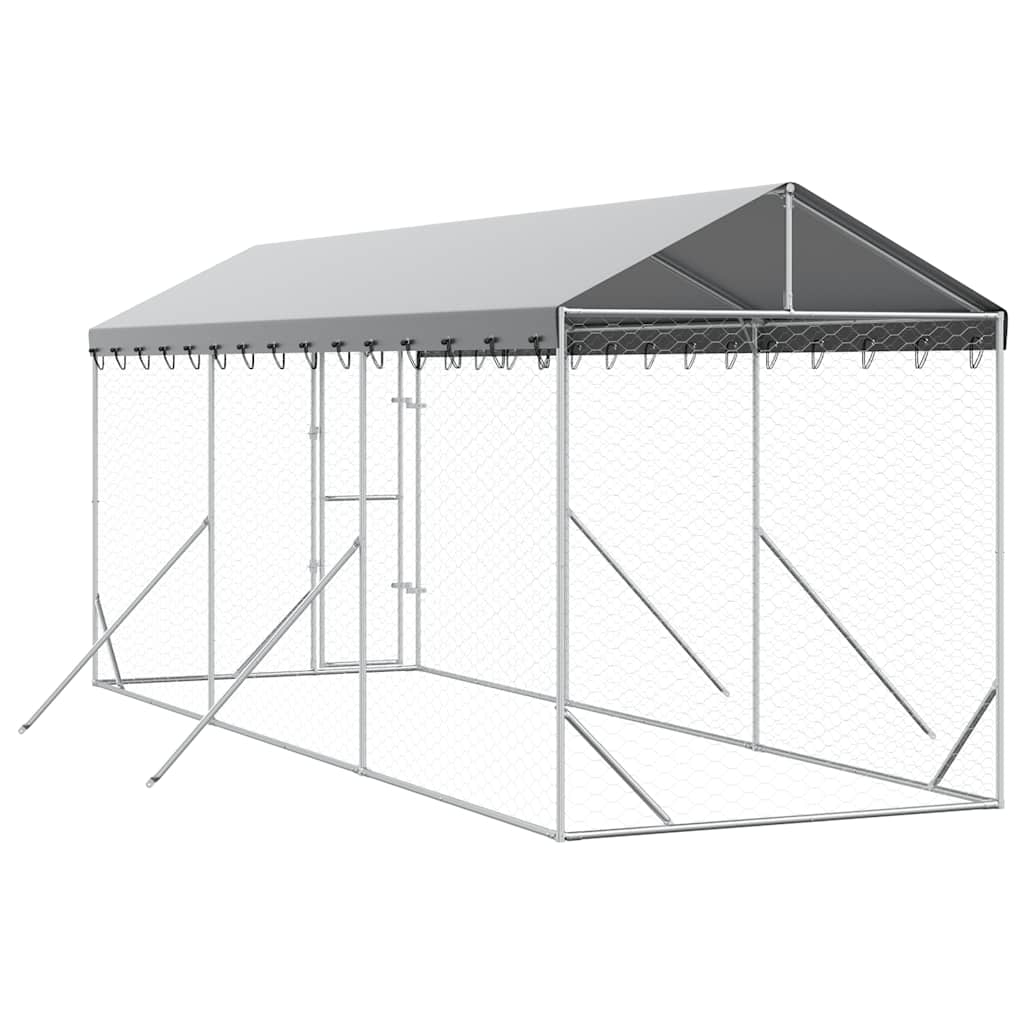 Perrera De Exterior Con Toldo Acero Galvanizado Plata 2x6x2,5 M_5