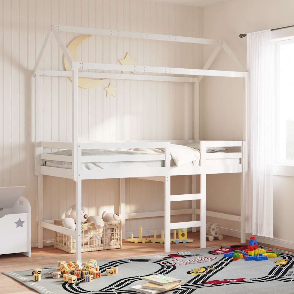 Techo De Cama Infantil Madera Maciza Blanco 217x95,5x159 Cm_1