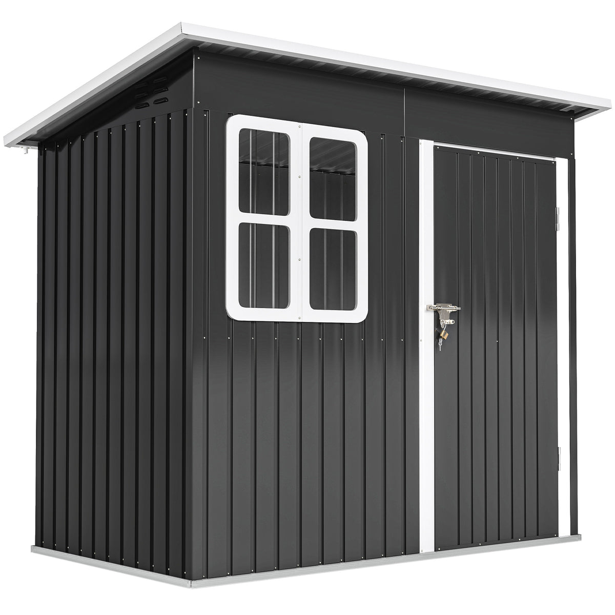 Outsunny Caseta De Jardín 221x133x190 Cm Con Ventana Y Puerta Con Cerradura Gris_0