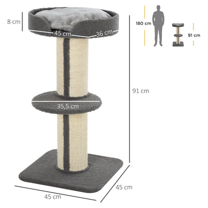 Pawhut Árbol Rascador Para Gatos Altura 91 Cm De 3 Niveles 45x45x91cm Gris_2