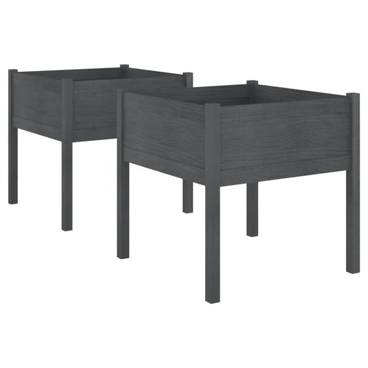 Jardineras 2 Uds Madera Maciza De Pino Gris 70x70x70 Cm_0