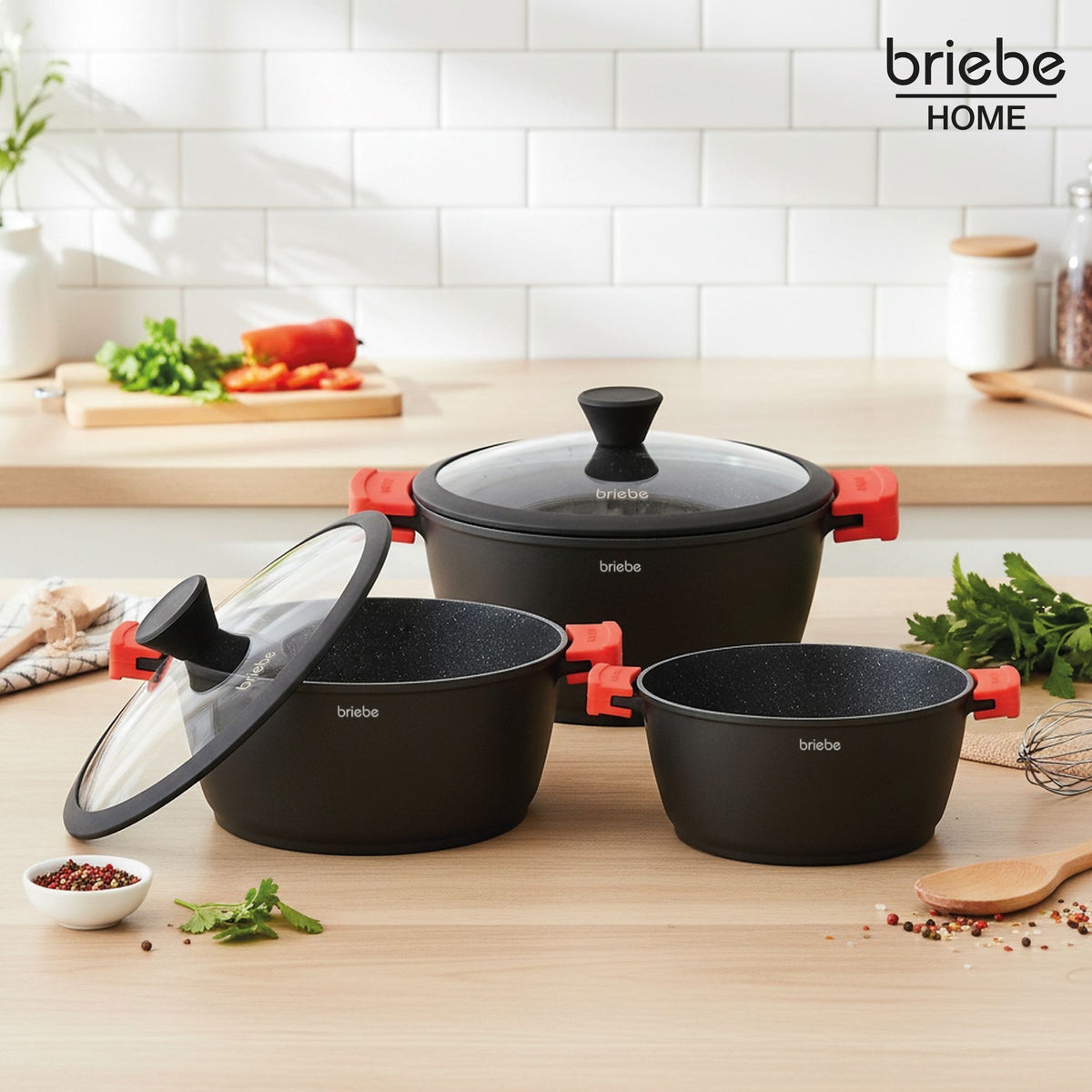 Briebe Cacerola Cocina Inducción Antiadherente Titanio, Cazuela 16cm, Aluminio Fundido Sin Pfoa, Tapa, Black Titanium_1