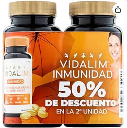 VIDALIM INMUNIDAD PACK 2ª UNIDAD 50%. Omega 3 microalgas 250 mg DHA, Vitaminas y Minerales – Pack 120 Cápsulas_0