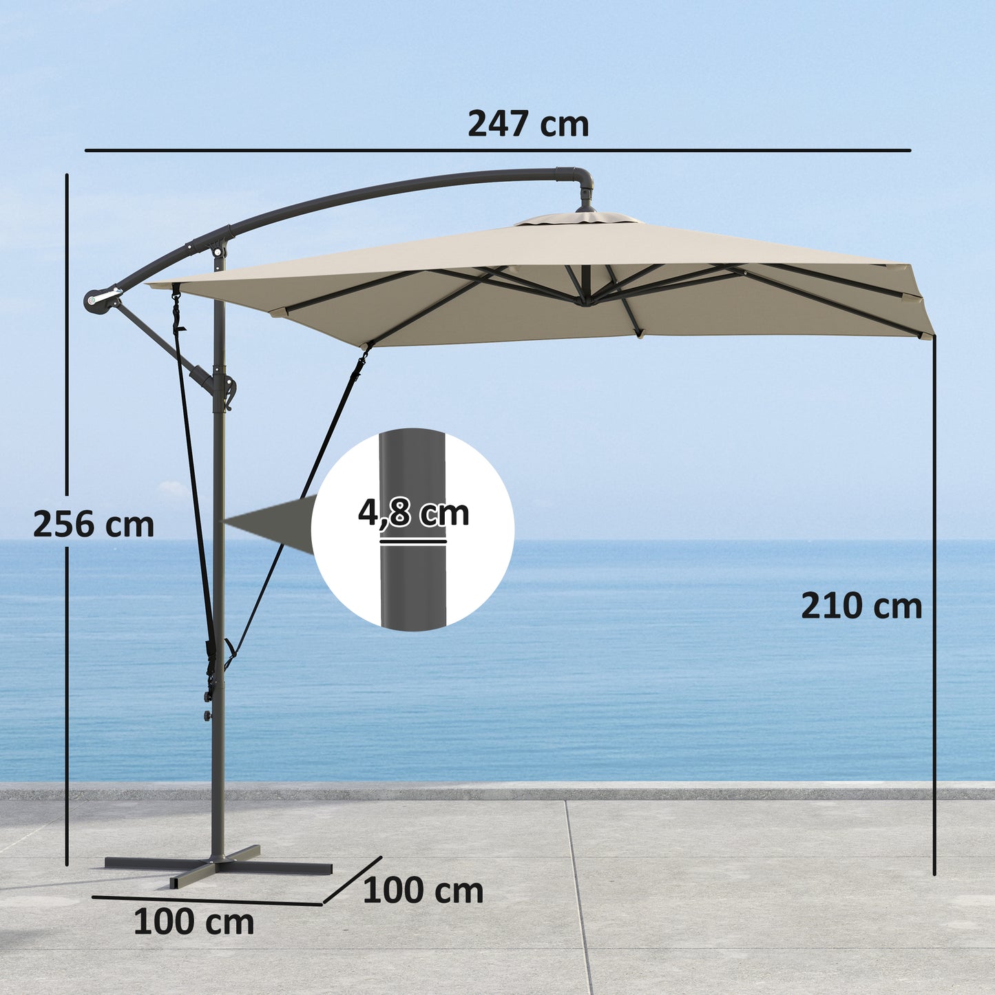 Outsunny Parasol Excéntrico 247x247 Cm Con Base Cruzada Manivela Caqui_2