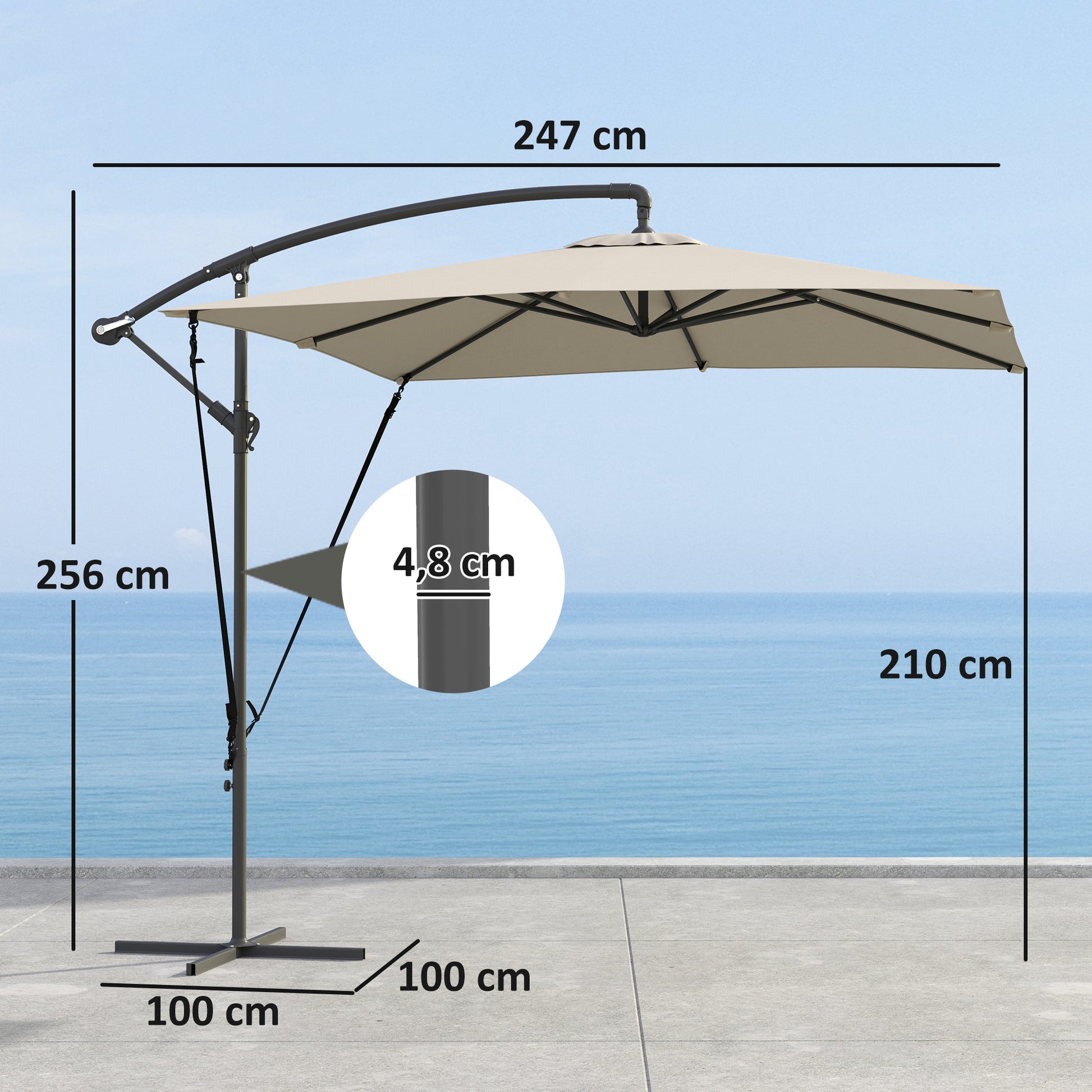 Outsunny Parasol Excéntrico 247x247 Cm Con Base Cruzada Manivela Caqui_2